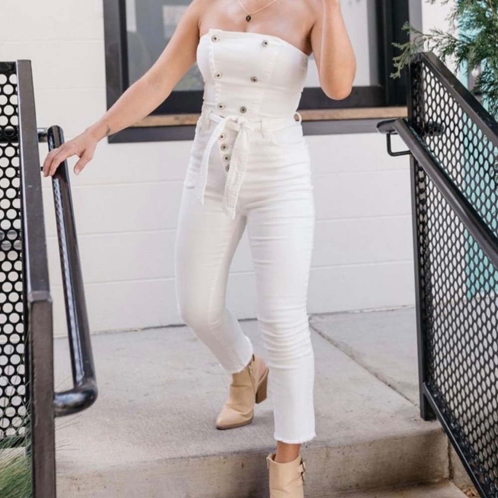Kittenish White Denim Jumpsuit